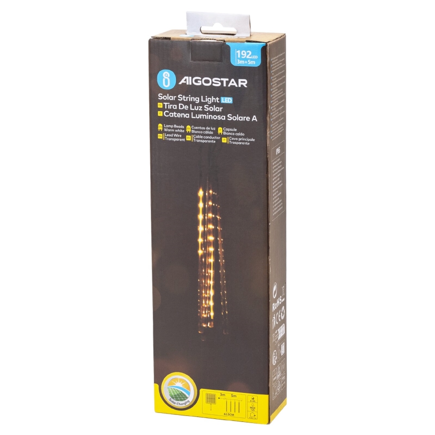 Aigostar - LED Solární vánoční řetěz 192xLED/8m IP65 1200 mAh teplá bílá