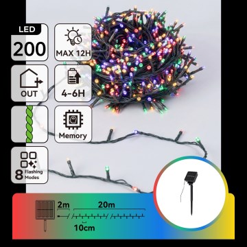 Aigostar - LED Solární vánoční řetěz 200xLED/8 funkcí 22m IP65 multicolor 800 mAh