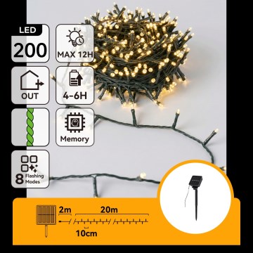 Aigostar - LED Solární vánoční řetěz 200xLED/8 funkcí 22m IP65 teplá bílá 800mAh