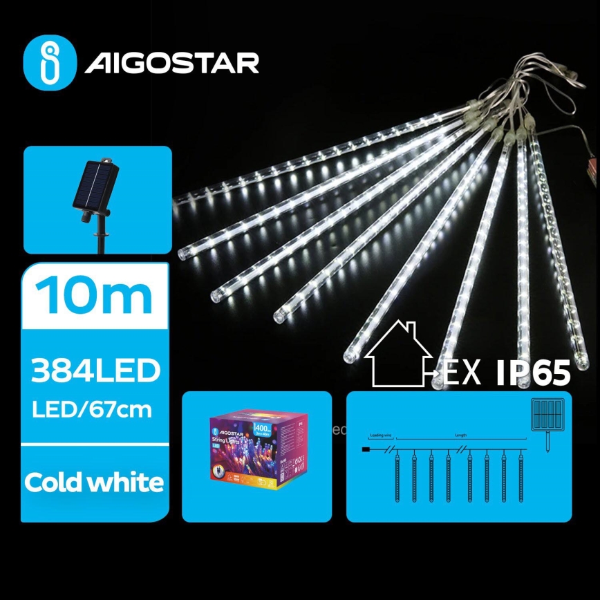 Aigostar - LED Solární vánoční řetěz 384xLED/13m IP65 studená bílá