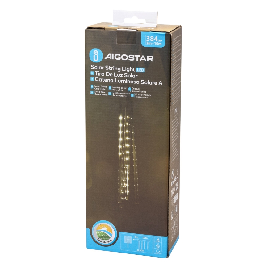 Aigostar - LED Solární vánoční řetěz 384xLED/13m IP65 studená bílá