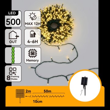 Aigostar - LED Solární vánoční řetěz 500xLED/8 funkcí 52m IP65 teplá bílá 1200 mAh