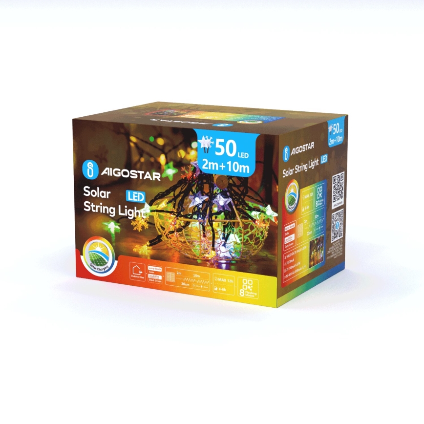Aigostar - LED Solární vánoční řetěz 50xLED/8 funkcí 800 mAh 12m IP65 multicolor