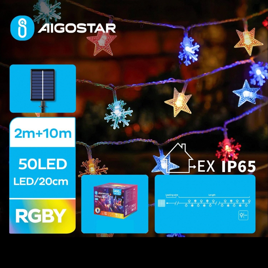 Aigostar - LED Solární vánoční řetěz 50xLED/8 funkcí 800 mAh 12m IP65 multicolor