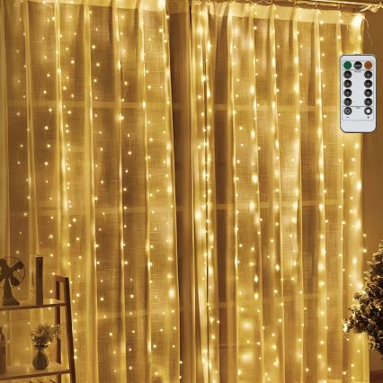 Aigostar - LED Stmívatelný vánoční řetěz 300xLED/8 funkcí USB 6x3m teplá bílá + dálkové ovládání