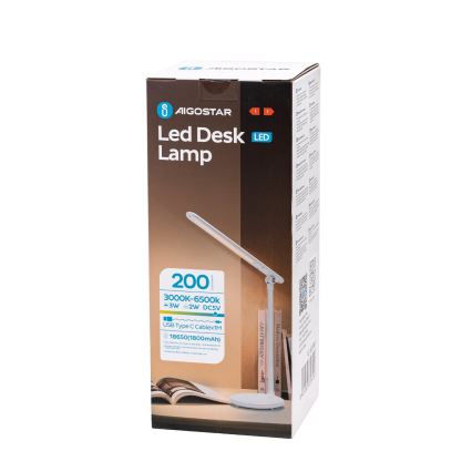Aigostar - LED Stmívatelná nabíjecí dotyková stolní lampa LED/3W/5V 2700/4000/6500K 1800 mAh