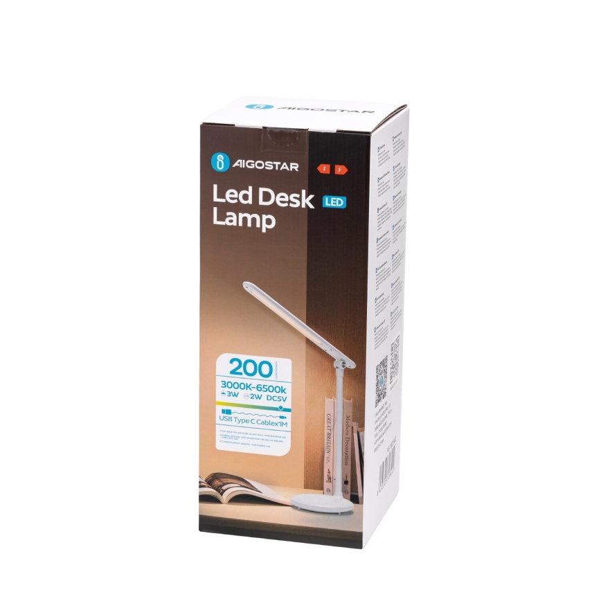 Aigostar - LED Stmívatelná nabíjecí dotyková stolní lampa LED/3W/5V 1200mAh 3000/4000/6500K