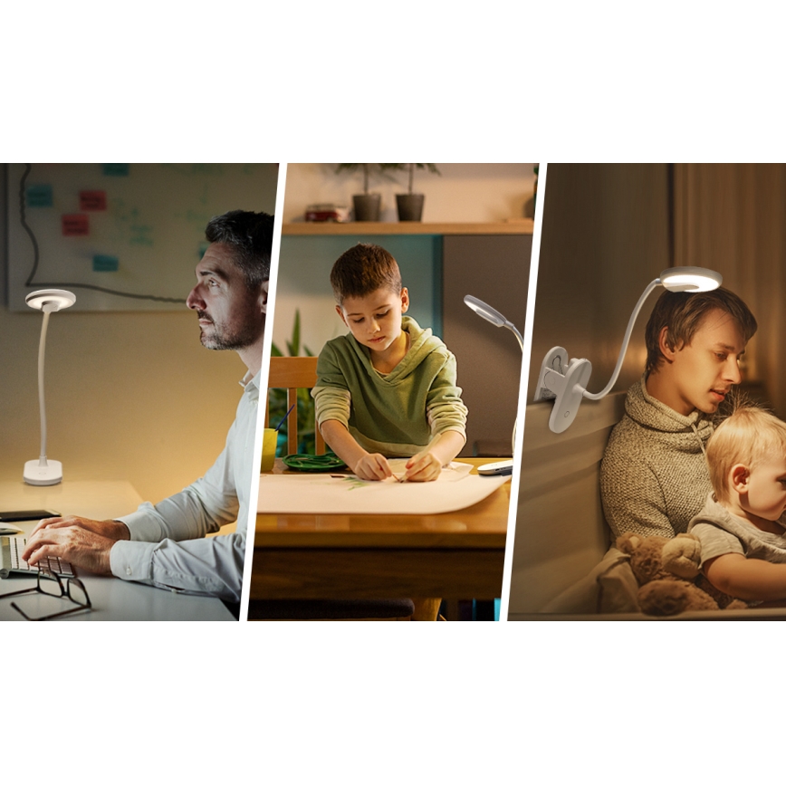 Aigostar - LED Stmívatelná nabíjecí stolní lampa s klipem LED/2,5W/5V 1200mAh bílá