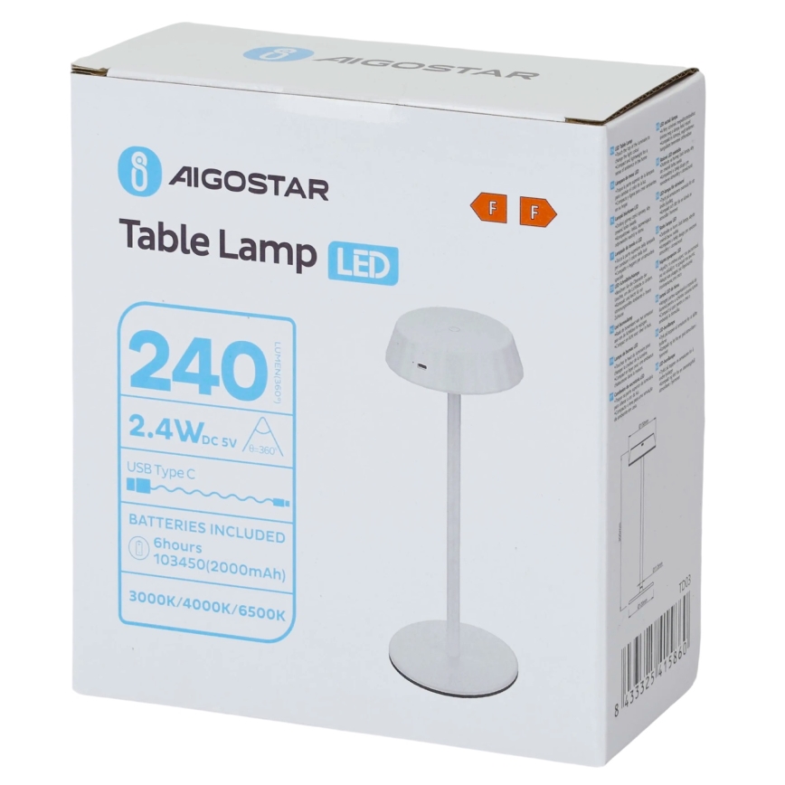 Aigostar - LED Stmívatelná stolní lampa AMBIENT LED/2,4W/5V 3000-6500K bílá