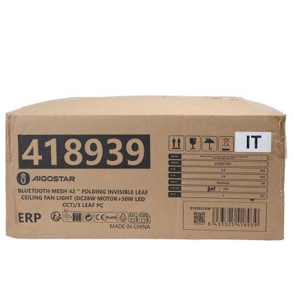 Aigostar - LED Stmívatelné stropní svítidlo s ventilátorem MESH LED/50W/230V 2700-6500K černá + dálkové ovládání