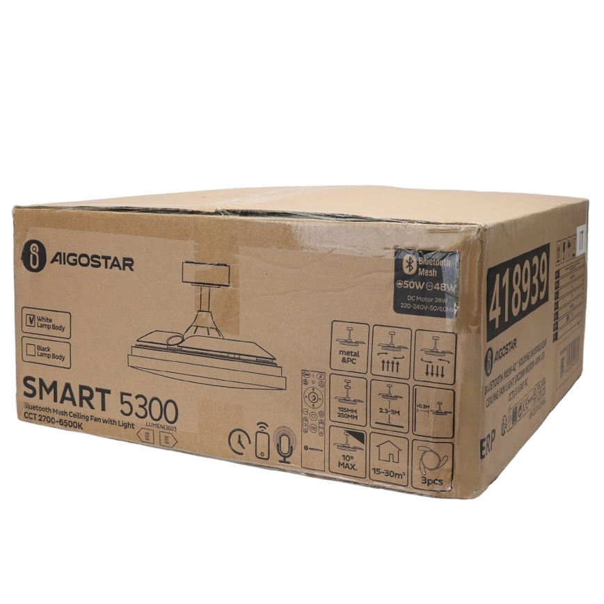 Aigostar - LED Stmívatelné stropní svítidlo s ventilátorem MESH LED/50W/230V 2700-6500K černá + dálkové ovládání