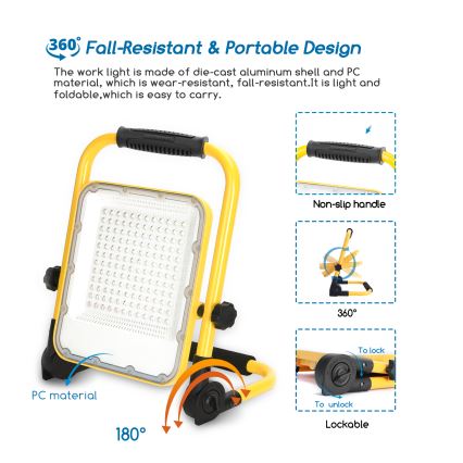 Aigostar - LED Stmívatelný nabíjecí reflektor LED/100W/5V 6500K IP65 1500mAh