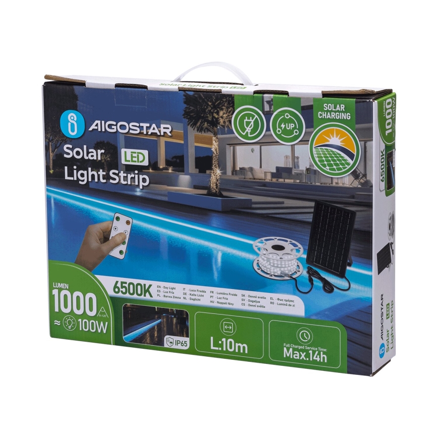 Aigostar - LED Stmívatelný solární pásek LED/20W/3,2V 20 m 2700K IP65 + dálkové ovládání