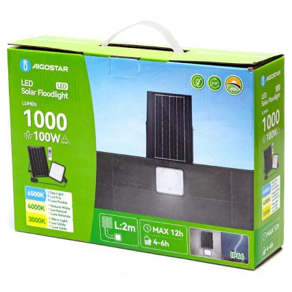 Aigostar - LED Stmívatelný solární reflektor LED/100W/3,4V 3000/4000/6500K IP66 + dálkové ovládání