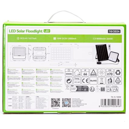 Aigostar - LED Stmívatelný solární reflektor LED/100W/3,4V 3000/4000/6500K IP66 + dálkové ovládání