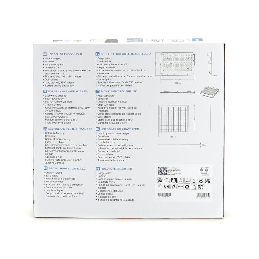 Aigostar - LED Stmívatelný solární reflektor LED/200W/3,2V IP65 + dálkové ovládání