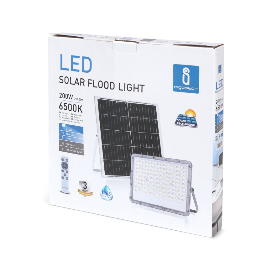 Aigostar - LED Stmívatelný solární reflektor LED/200W/3,4V IP65 + dálkové ovládání
