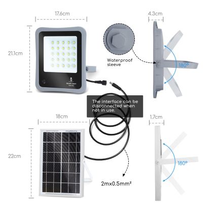 Aigostar - LED Stmívatelný solární reflektor LED/30W/3,2V 20000 mAh IP67 + DO