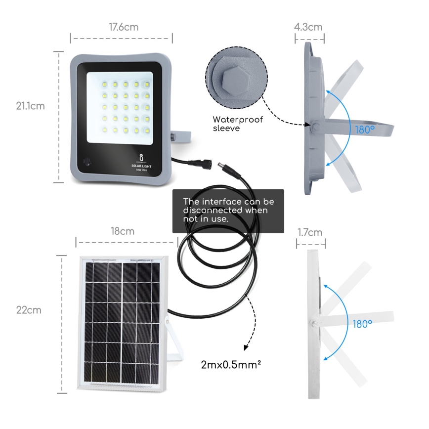 Aigostar - LED Stmívatelný solární reflektor LED/30W/3,2V 20000 mAh IP67 + DO