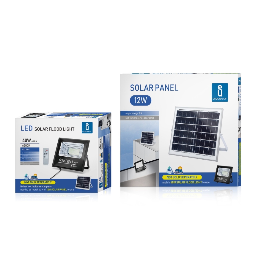 Aigostar - LED Stmívatelný solární reflektor LED/40W/3,2V IP67 2000 mAh + DO