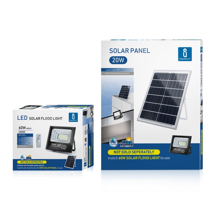 Aigostar - LED Stmívatelný solární reflektor LED/60W/3,2V 2000 mAh IP67 + DO