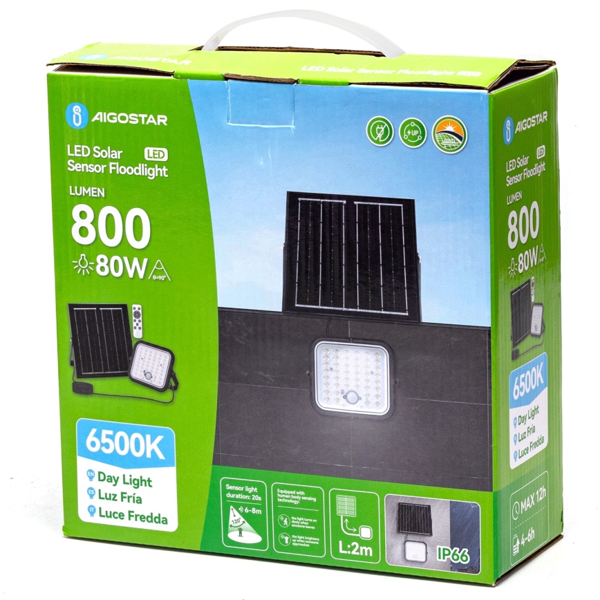 Aigostar - LED Stmívatelný solární reflektor se senzorem LED/80W/3,4V 6500K IP66 + dálkové ovládání