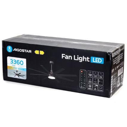 Aigostar - LED Stmívatelný stropní ventilátor LED/24W/230V 2700-6500K 165cm černá + dálkové ovládání