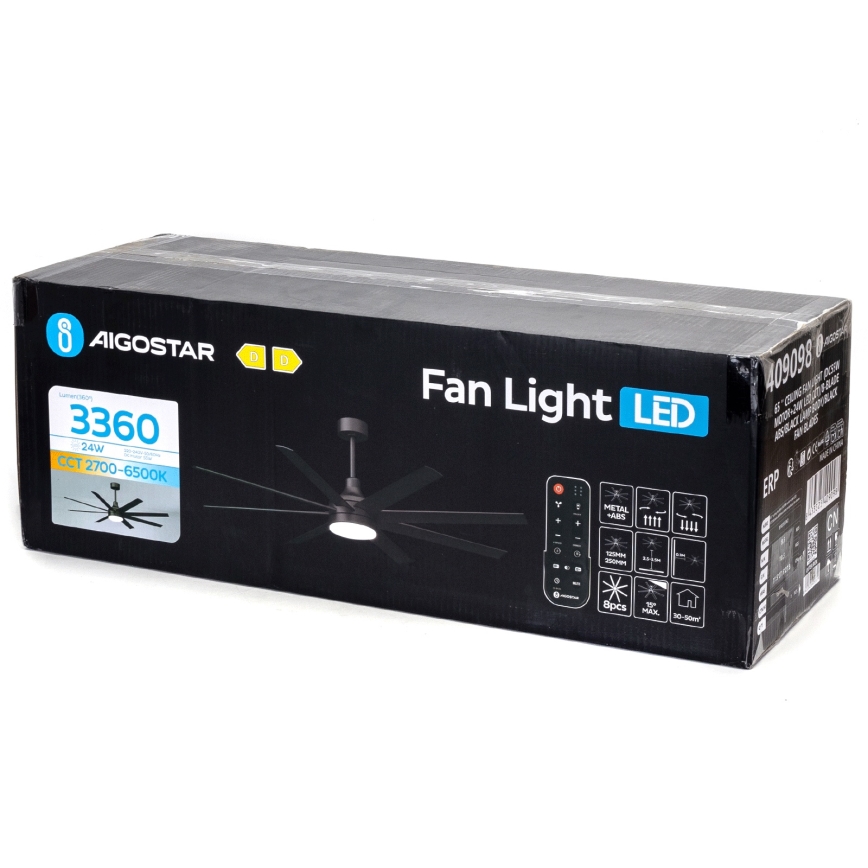 Aigostar - LED Stmívatelný stropní ventilátor LED/24W/230V 2700-6500K 165cm černá + dálkové ovládání