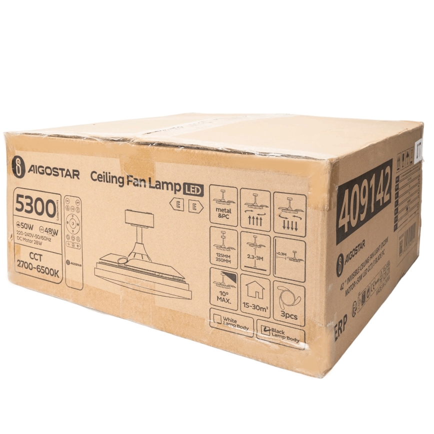 Aigostar - LED Stmívatelný stropní ventilátor LED/50W/230V 2700-6500K 106cm černá + dálkové ovládání