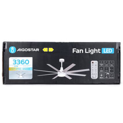 Aigostar - LED Stmívatelný stropní ventilátor LED/24W/230V 2700-6500K pr. 165 cm + dálkové ovládání bílá