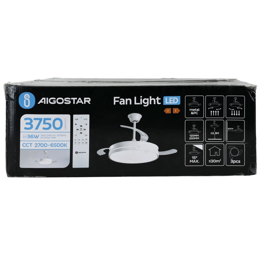 Aigostar - LED Stmívatelný stropní ventilátor LED/36W/230V 2700-6500K pr. 107 cm + dálkové ovládání bílá