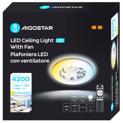 Aigostar - LED Stmívatelný stropní ventilátor LED/40W/230V 2700-6500K pr. 49 cm + dálkové ovládání bílá