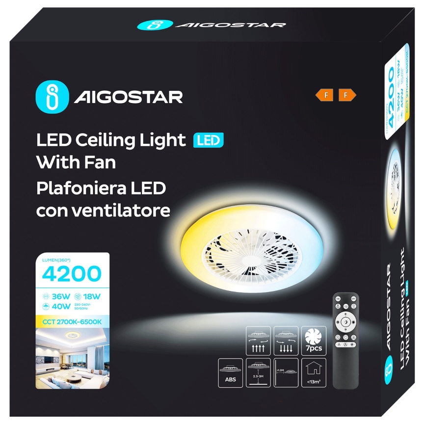 Aigostar - LED Stmívatelný stropní ventilátor LED/40W/230V 2700-6500K pr. 49 cm + dálkové ovládání bílá