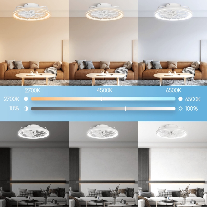 Aigostar - LED Stmívatelný stropní ventilátor LED/40W/230V 2700-6500K pr. 48 cm + dálkové ovládání bílá