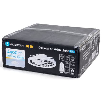 Aigostar - LED Stmívatelný stropní ventilátor LED/40W/230V 2700-6500K pr. 48 cm + dálkové ovládání bílá