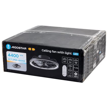 Aigostar - LED Stmívatelný stropní ventilátor LED/40W/230V 2700-6500K pr. 48 cm + dálkové ovládání černá