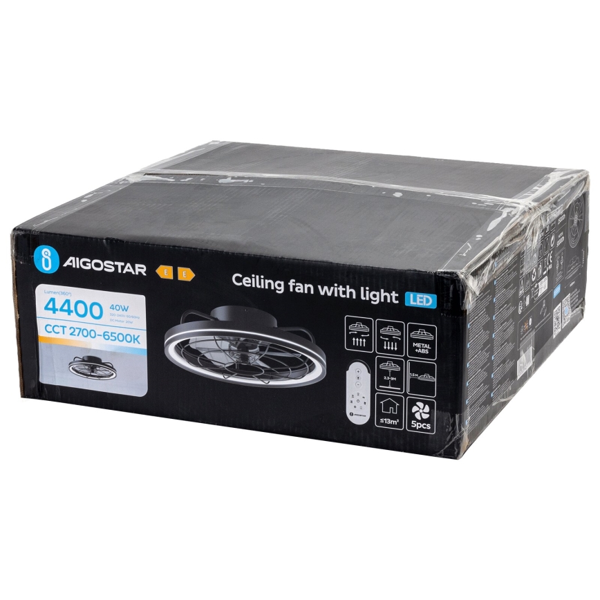 Aigostar - LED Stmívatelný stropní ventilátor LED/40W/230V 2700-6500K pr. 48 cm + dálkové ovládání černá