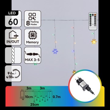 Aigostar - LED Stmívatelný venkovní vánoční řetěz 60xLED/8 funkcí 6x0,7 m IP44 multicolor + dálkové ovládání
