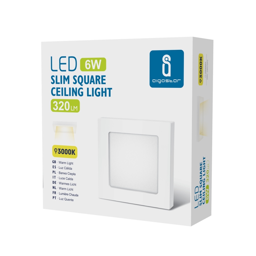 Aigostar - LED Stropní přisazené svítidlo LED/6W/230V 3000K 12,2x12,2 cm bílá