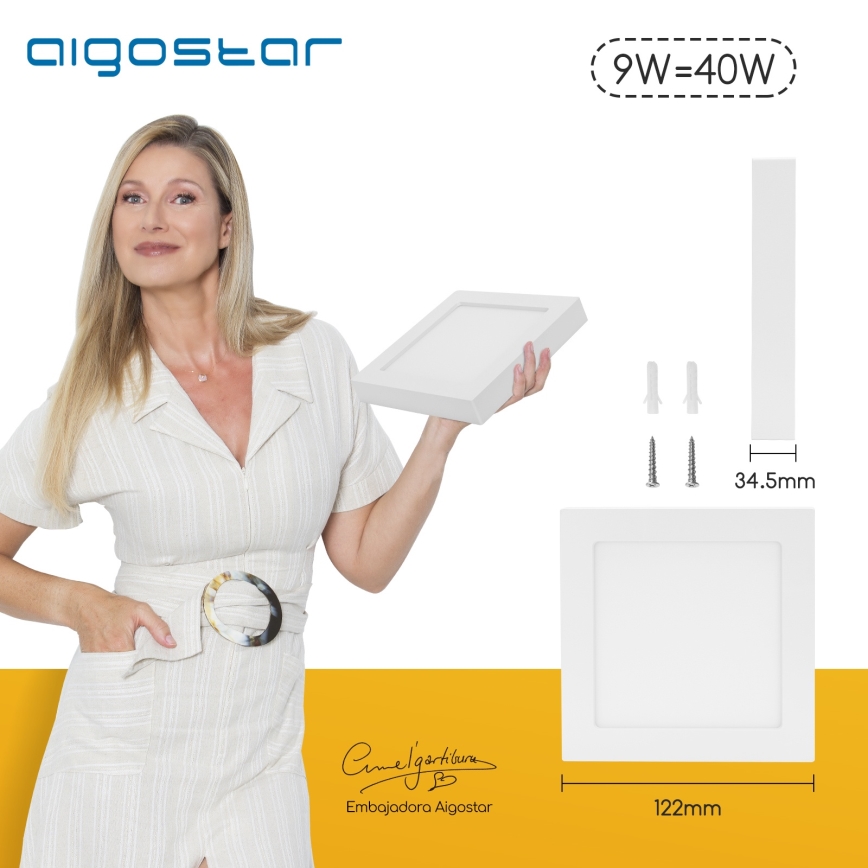 Aigostar - LED Stropní přisazené svítidlo LED/9W/230V 3000K 12,2x12,2 cm bílá
