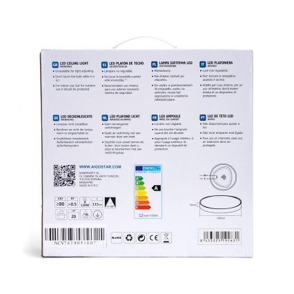 Aigostar - LED Stropní svítidlo LED/12W/230V 3000K pr. 23 cm černá
