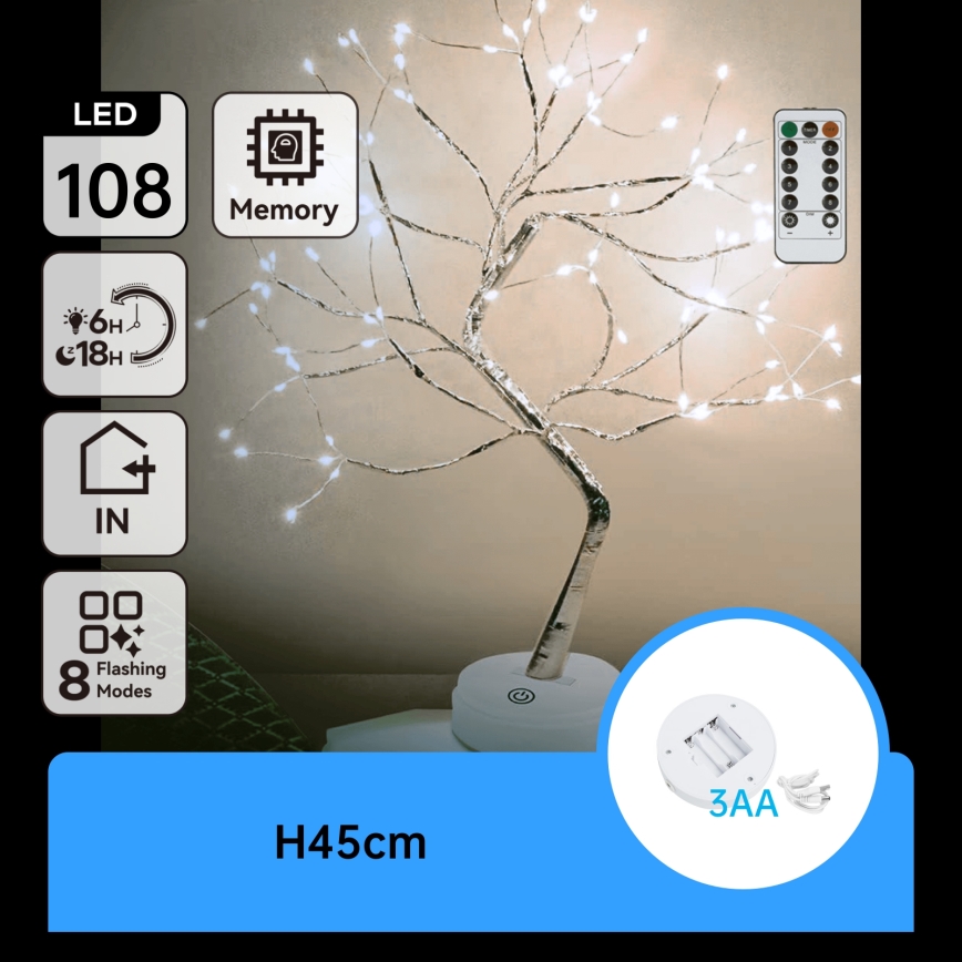 Aigostar - LED Vánoční dekorace 108xLED/3xAA/8 funkcí 45 cm studená bílá