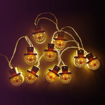 Aigostar - LED Vánoční řetěz 10xLED/3xAA 1,5m teplá bílá sněhulák