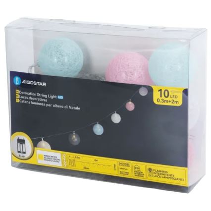 Aigostar - LED Vánoční řetěz 10xLED/3xAA 2m teplá bílá