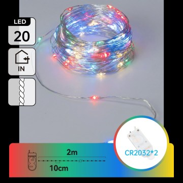 Aigostar - LED Vánoční řetěz 20xLED/2xCR2032 2m multicolor