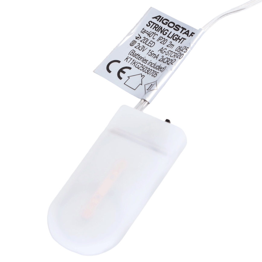 Aigostar - LED Vánoční řetěz 20xLED/2xCR2032 2m multicolor