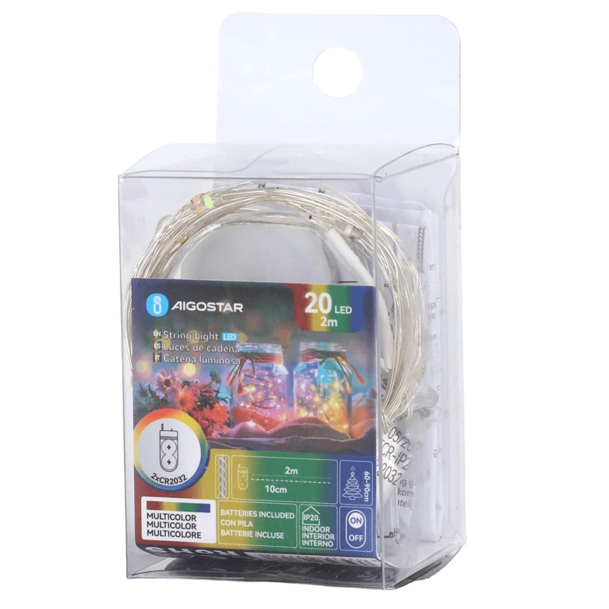 Aigostar - LED Vánoční řetěz 20xLED/2xCR2032 2m multicolor