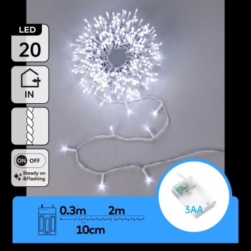 Aigostar - LED Vánoční řetěz 20xLED/3xAA 2,3m studená bílá