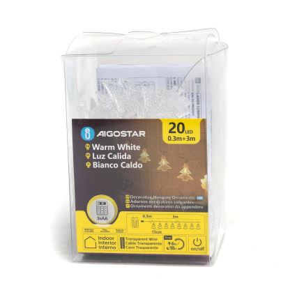 Aigostar - LED Vánoční řetěz 20xLED/3xAA 3,3m stromečky