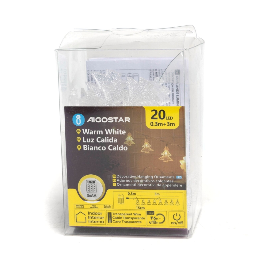 Aigostar - LED Vánoční řetěz 20xLED/3xAA 3,3m stromečky